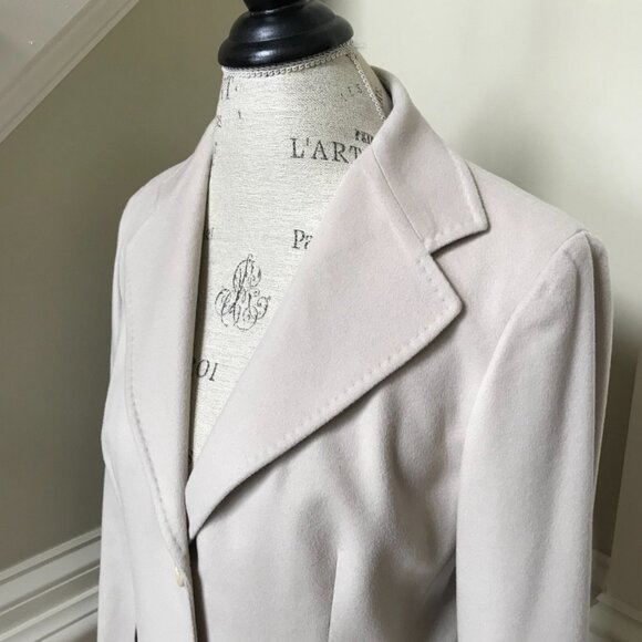 Max Mara Blazer Jacket Coat Womens 14 Beige Tan Wool Two Button Single Breasted - Picture 7 of 11